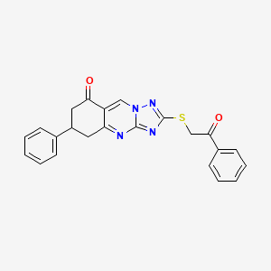 molecular formula C23H18N4O2S B11300050 2-[(2-oxo-2-phenylethyl)sulfanyl]-6-phenyl-6,7-dihydro[1,2,4]triazolo[5,1-b]quinazolin-8(5H)-one 