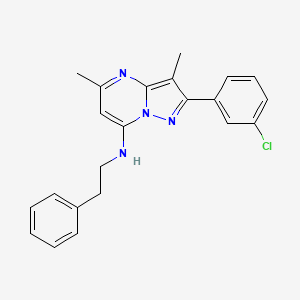 molecular formula C22H21ClN4 B11300163 2-(3-chlorophenyl)-3,5-dimethyl-N-(2-phenylethyl)pyrazolo[1,5-a]pyrimidin-7-amine 