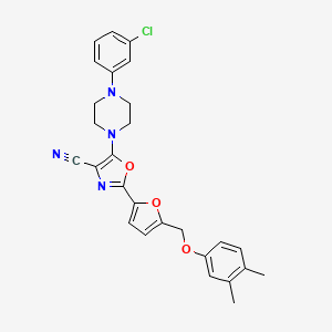 molecular formula C27H25ClN4O3 B11300240 5-[4-(3-Chlorophenyl)piperazin-1-yl]-2-{5-[(3,4-dimethylphenoxy)methyl]furan-2-yl}-1,3-oxazole-4-carbonitrile 