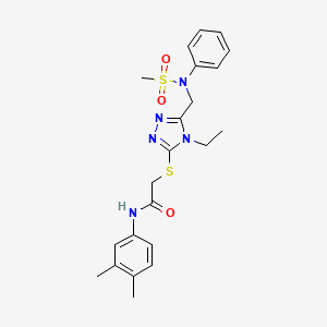 molecular formula C22H27N5O3S2 B11300242 N-(3,4-dimethylphenyl)-2-[(4-ethyl-5-{[(methylsulfonyl)(phenyl)amino]methyl}-4H-1,2,4-triazol-3-yl)sulfanyl]acetamide 