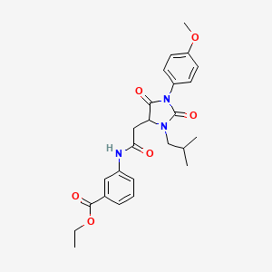 molecular formula C25H29N3O6 B11300436 Ethyl 3-({[1-(4-methoxyphenyl)-3-(2-methylpropyl)-2,5-dioxoimidazolidin-4-yl]acetyl}amino)benzoate 