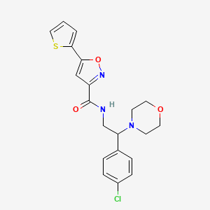 molecular formula C20H20ClN3O3S B11300508 N-[2-(4-chlorophenyl)-2-(morpholin-4-yl)ethyl]-5-(thiophen-2-yl)-1,2-oxazole-3-carboxamide 