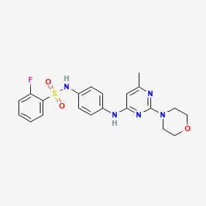 molecular formula C21H22FN5O3S B11300583 2-fluoro-N-(4-((6-methyl-2-morpholinopyrimidin-4-yl)amino)phenyl)benzenesulfonamide 