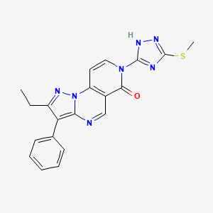 molecular formula C20H17N7OS B11300645 2-ethyl-7-[5-(methylsulfanyl)-4H-1,2,4-triazol-3-yl]-3-phenylpyrazolo[1,5-a]pyrido[3,4-e]pyrimidin-6(7H)-one 