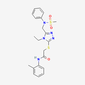 molecular formula C21H25N5O3S2 B11300707 2-[(4-ethyl-5-{[(methylsulfonyl)(phenyl)amino]methyl}-4H-1,2,4-triazol-3-yl)sulfanyl]-N-(2-methylphenyl)acetamide 