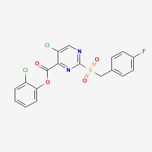 molecular formula C18H11Cl2FN2O4S B11300879 2-Chlorophenyl 5-chloro-2-[(4-fluorobenzyl)sulfonyl]pyrimidine-4-carboxylate 