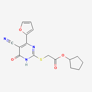 molecular formula C16H15N3O4S B11300933 Cyclopentyl 2-{[5-cyano-4-(furan-2-YL)-6-oxo-1,6-dihydropyrimidin-2-YL]sulfanyl}acetate 