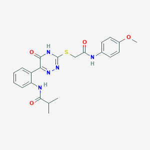 molecular formula C22H23N5O4S B11301016 N-{2-[3-({2-[(4-methoxyphenyl)amino]-2-oxoethyl}sulfanyl)-5-oxo-4,5-dihydro-1,2,4-triazin-6-yl]phenyl}-2-methylpropanamide 