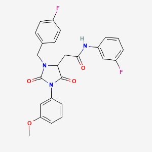 molecular formula C25H21F2N3O4 B11301021 2-[3-(4-fluorobenzyl)-1-(3-methoxyphenyl)-2,5-dioxoimidazolidin-4-yl]-N-(3-fluorophenyl)acetamide 