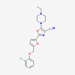 molecular formula C21H21ClN4O3 B11301027 2-{5-[(2-Chlorophenoxy)methyl]furan-2-yl}-5-(4-ethylpiperazin-1-yl)-1,3-oxazole-4-carbonitrile 