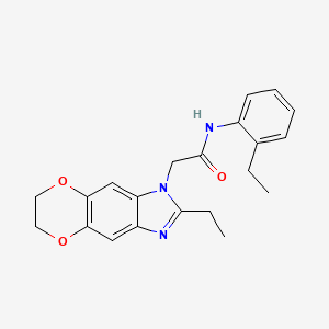 molecular formula C21H23N3O3 B11301030 2-(2-ethyl-6,7-dihydro-1H-[1,4]dioxino[2,3-f]benzimidazol-1-yl)-N-(2-ethylphenyl)acetamide 