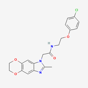 molecular formula C20H20ClN3O4 B11301090 N-[2-(4-chlorophenoxy)ethyl]-2-(2-methyl-6,7-dihydro-1H-[1,4]dioxino[2,3-f]benzimidazol-1-yl)acetamide 