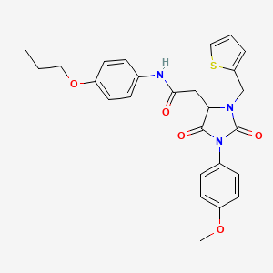 molecular formula C26H27N3O5S B11301141 2-[1-(4-methoxyphenyl)-2,5-dioxo-3-(thiophen-2-ylmethyl)imidazolidin-4-yl]-N-(4-propoxyphenyl)acetamide 