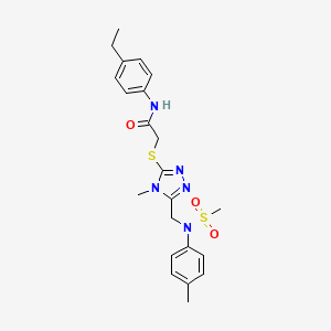 molecular formula C22H27N5O3S2 B11301192 N-(4-ethylphenyl)-2-[(4-methyl-5-{[(4-methylphenyl)(methylsulfonyl)amino]methyl}-4H-1,2,4-triazol-3-yl)sulfanyl]acetamide 