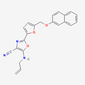 molecular formula C22H17N3O3 B11301263 2-{5-[(Naphthalen-2-yloxy)methyl]furan-2-yl}-5-(prop-2-en-1-ylamino)-1,3-oxazole-4-carbonitrile 