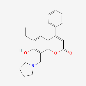 molecular formula C22H23NO3 B11301449 6-ethyl-7-hydroxy-4-phenyl-8-(pyrrolidin-1-ylmethyl)-2H-chromen-2-one 