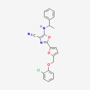 molecular formula C23H18ClN3O3 B11301620 2-{5-[(2-Chlorophenoxy)methyl]furan-2-yl}-5-[(1-phenylethyl)amino]-1,3-oxazole-4-carbonitrile 