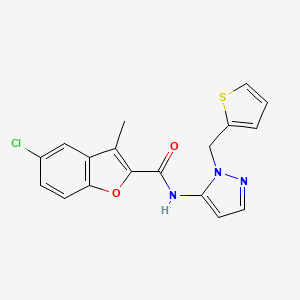 5-chloro-3-methyl-N-[1-(thiophen-2-ylmethyl)-1H-pyrazol-5-yl]-1-benzofuran-2-carboxamide