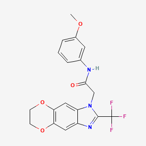 molecular formula C19H16F3N3O4 B11301726 N-(3-methoxyphenyl)-2-[2-(trifluoromethyl)-6,7-dihydro-1H-[1,4]dioxino[2,3-f]benzimidazol-1-yl]acetamide 