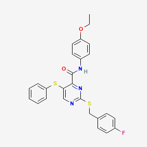 molecular formula C26H22FN3O2S2 B11301879 N-(4-ethoxyphenyl)-2-[(4-fluorobenzyl)sulfanyl]-5-(phenylsulfanyl)pyrimidine-4-carboxamide 