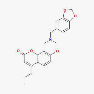 molecular formula C22H21NO5 B11302003 9-(1,3-benzodioxol-5-ylmethyl)-4-propyl-9,10-dihydro-2H,8H-chromeno[8,7-e][1,3]oxazin-2-one 