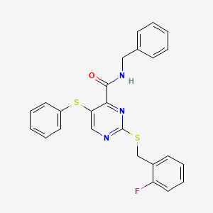 N-benzyl-2-[(2-fluorobenzyl)sulfanyl]-5-(phenylsulfanyl)pyrimidine-4-carboxamide