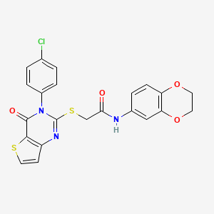 molecular formula C22H16ClN3O4S2 B11302068 2-{[3-(4-chlorophenyl)-4-oxo-3,4-dihydrothieno[3,2-d]pyrimidin-2-yl]sulfanyl}-N-(2,3-dihydro-1,4-benzodioxin-6-yl)acetamide 