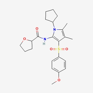 molecular formula C23H30N2O5S B11302148 N-{1-cyclopentyl-3-[(4-methoxyphenyl)sulfonyl]-4,5-dimethyl-1H-pyrrol-2-yl}tetrahydrofuran-2-carboxamide 