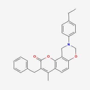 molecular formula C27H25NO3 B11302192 3-benzyl-9-(4-ethylphenyl)-4-methyl-9,10-dihydro-2H,8H-chromeno[8,7-e][1,3]oxazin-2-one 