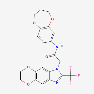 molecular formula C21H18F3N3O5 B11302224 N-(3,4-dihydro-2H-1,5-benzodioxepin-7-yl)-2-[2-(trifluoromethyl)-6,7-dihydro-1H-[1,4]dioxino[2,3-f]benzimidazol-1-yl]acetamide 