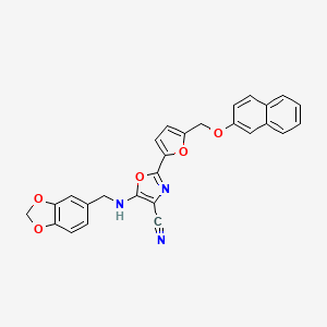 5-[(1,3-Benzodioxol-5-ylmethyl)amino]-2-{5-[(naphthalen-2-yloxy)methyl]furan-2-yl}-1,3-oxazole-4-carbonitrile