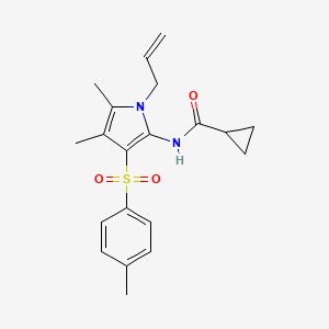 molecular formula C20H24N2O3S B11302332 N-{4,5-dimethyl-3-[(4-methylphenyl)sulfonyl]-1-(prop-2-en-1-yl)-1H-pyrrol-2-yl}cyclopropanecarboxamide 