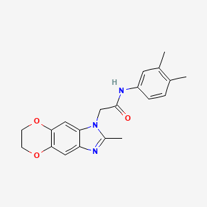 molecular formula C20H21N3O3 B11302423 N-(3,4-dimethylphenyl)-2-(2-methyl-6,7-dihydro-1H-[1,4]dioxino[2,3-f]benzimidazol-1-yl)acetamide 