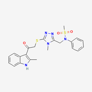 molecular formula C22H23N5O3S2 B11302491 N-[(4-methyl-5-{[2-(2-methyl-1H-indol-3-yl)-2-oxoethyl]sulfanyl}-4H-1,2,4-triazol-3-yl)methyl]-N-phenylmethanesulfonamide 