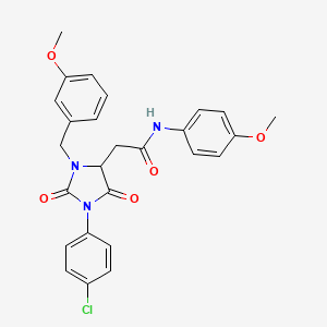 molecular formula C26H24ClN3O5 B11302544 2-[1-(4-chlorophenyl)-3-(3-methoxybenzyl)-2,5-dioxoimidazolidin-4-yl]-N-(4-methoxyphenyl)acetamide 