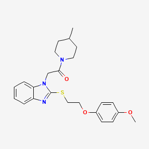 molecular formula C24H29N3O3S B11302596 2-(2-{[2-(4-methoxyphenoxy)ethyl]sulfanyl}-1H-benzimidazol-1-yl)-1-(4-methylpiperidin-1-yl)ethanone 