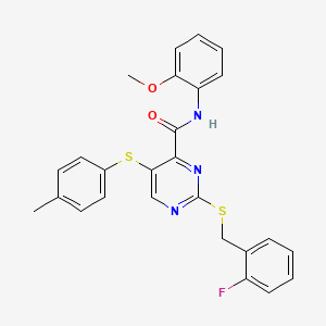 2-[(2-fluorobenzyl)sulfanyl]-N-(2-methoxyphenyl)-5-[(4-methylphenyl)sulfanyl]pyrimidine-4-carboxamide