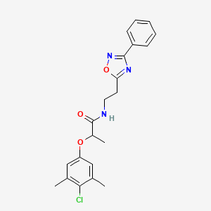 molecular formula C21H22ClN3O3 B11302870 2-(4-chloro-3,5-dimethylphenoxy)-N-[2-(3-phenyl-1,2,4-oxadiazol-5-yl)ethyl]propanamide 