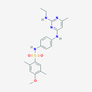 molecular formula C22H27N5O3S B11302893 N-(4-((2-(ethylamino)-6-methylpyrimidin-4-yl)amino)phenyl)-4-methoxy-2,5-dimethylbenzenesulfonamide 