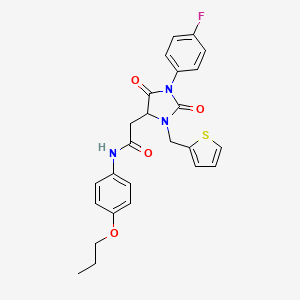 2-[1-(4-fluorophenyl)-2,5-dioxo-3-(thiophen-2-ylmethyl)imidazolidin-4-yl]-N-(4-propoxyphenyl)acetamide