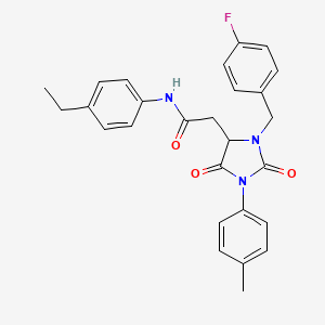 molecular formula C27H26FN3O3 B11303179 N-(4-ethylphenyl)-2-[3-(4-fluorobenzyl)-1-(4-methylphenyl)-2,5-dioxoimidazolidin-4-yl]acetamide 