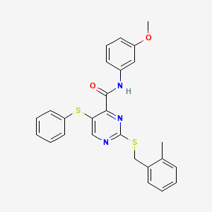 molecular formula C26H23N3O2S2 B11303326 N-(3-methoxyphenyl)-2-[(2-methylbenzyl)sulfanyl]-5-(phenylsulfanyl)pyrimidine-4-carboxamide 