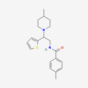 molecular formula C20H26N2OS B11303495 4-methyl-N-[2-(4-methylpiperidin-1-yl)-2-(thiophen-2-yl)ethyl]benzamide 