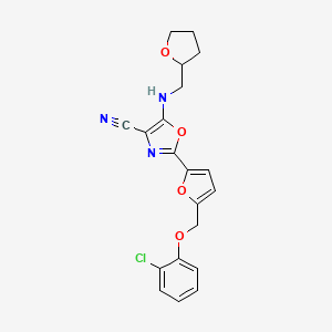 molecular formula C20H18ClN3O4 B11303537 2-{5-[(2-Chlorophenoxy)methyl]furan-2-yl}-5-[(tetrahydrofuran-2-ylmethyl)amino]-1,3-oxazole-4-carbonitrile 