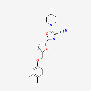 molecular formula C23H25N3O3 B11303560 2-{5-[(3,4-Dimethylphenoxy)methyl]furan-2-yl}-5-(4-methylpiperidin-1-yl)-1,3-oxazole-4-carbonitrile 