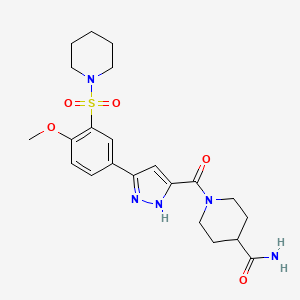 molecular formula C22H29N5O5S B11303640 1-({5-[4-methoxy-3-(piperidin-1-ylsulfonyl)phenyl]-1H-pyrazol-3-yl}carbonyl)piperidine-4-carboxamide 