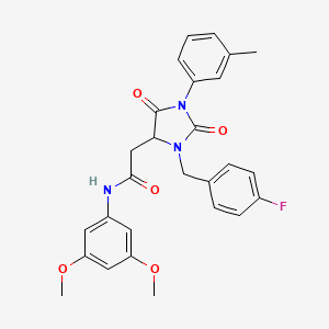 molecular formula C27H26FN3O5 B11303670 N-(3,5-dimethoxyphenyl)-2-[3-(4-fluorobenzyl)-1-(3-methylphenyl)-2,5-dioxoimidazolidin-4-yl]acetamide 