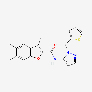 molecular formula C20H19N3O2S B11303729 3,5,6-trimethyl-N-[1-(thiophen-2-ylmethyl)-1H-pyrazol-5-yl]-1-benzofuran-2-carboxamide 