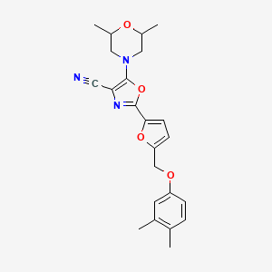 molecular formula C23H25N3O4 B11303775 5-(2,6-Dimethylmorpholin-4-yl)-2-{5-[(3,4-dimethylphenoxy)methyl]furan-2-yl}-1,3-oxazole-4-carbonitrile 