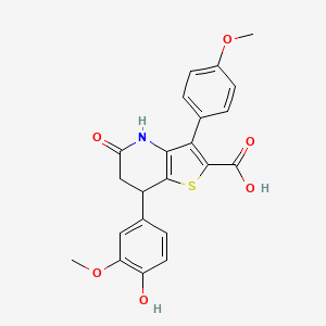 molecular formula C22H19NO6S B11303821 5-Hydroxy-7-(4-hydroxy-3-methoxyphenyl)-3-(4-methoxyphenyl)-6,7-dihydrothieno[3,2-b]pyridine-2-carboxylic acid 